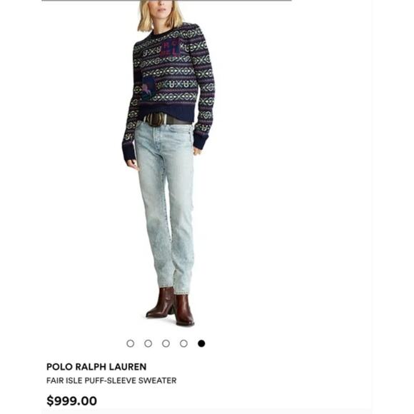 RARE HTF SOLD OUT Polo Ralph Lauren Cashmere Fair Isle Puff Sleeve Sweater sz L - Picture 3 of 16